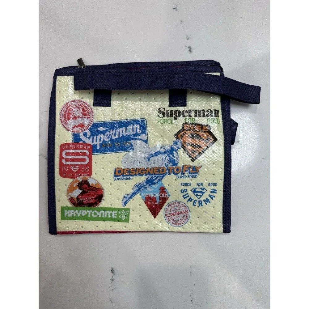 OXXO Superman Insulated Lunch Bag Zip, Kids Red/Blue/Beige Fabric